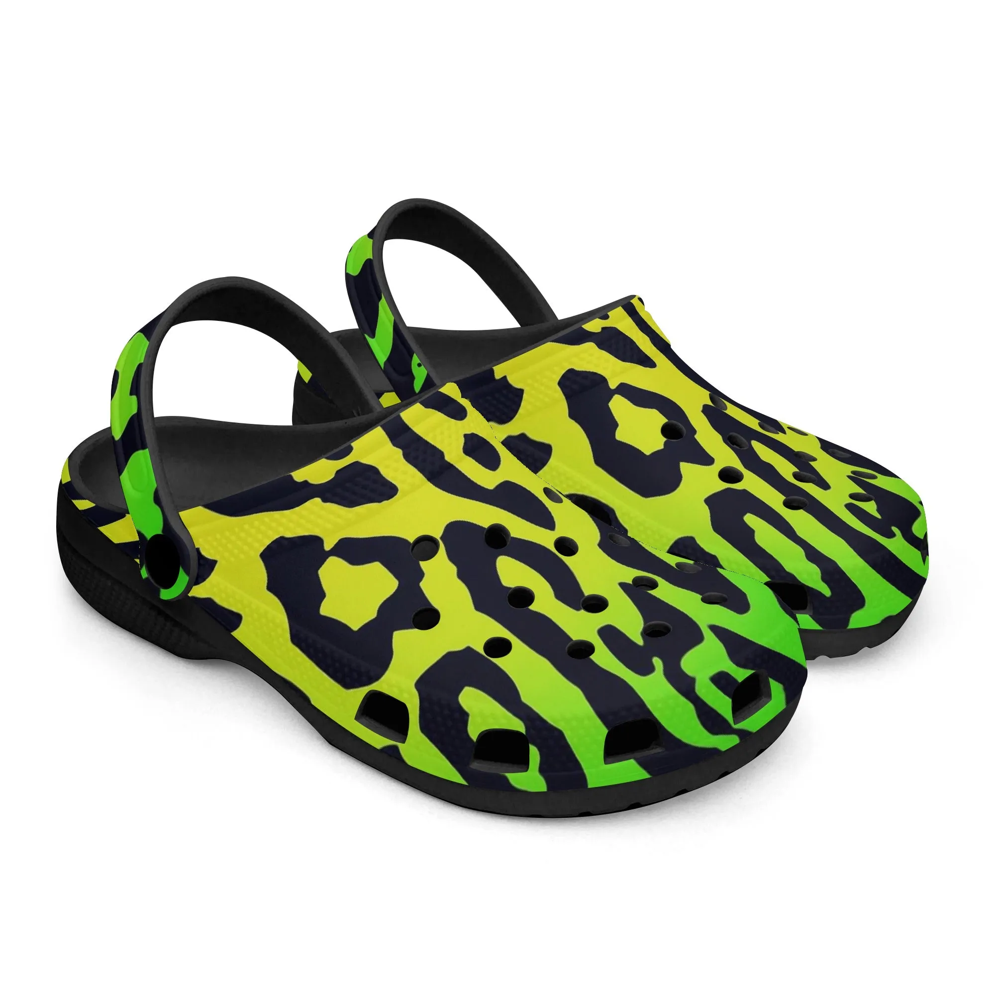 Green Leopard Print Clogs – Stylish & Comfortable Animal Pattern Shoes