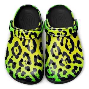 Green Leopard Print Clogs – Stylish & Comfortable Animal Pattern Shoes