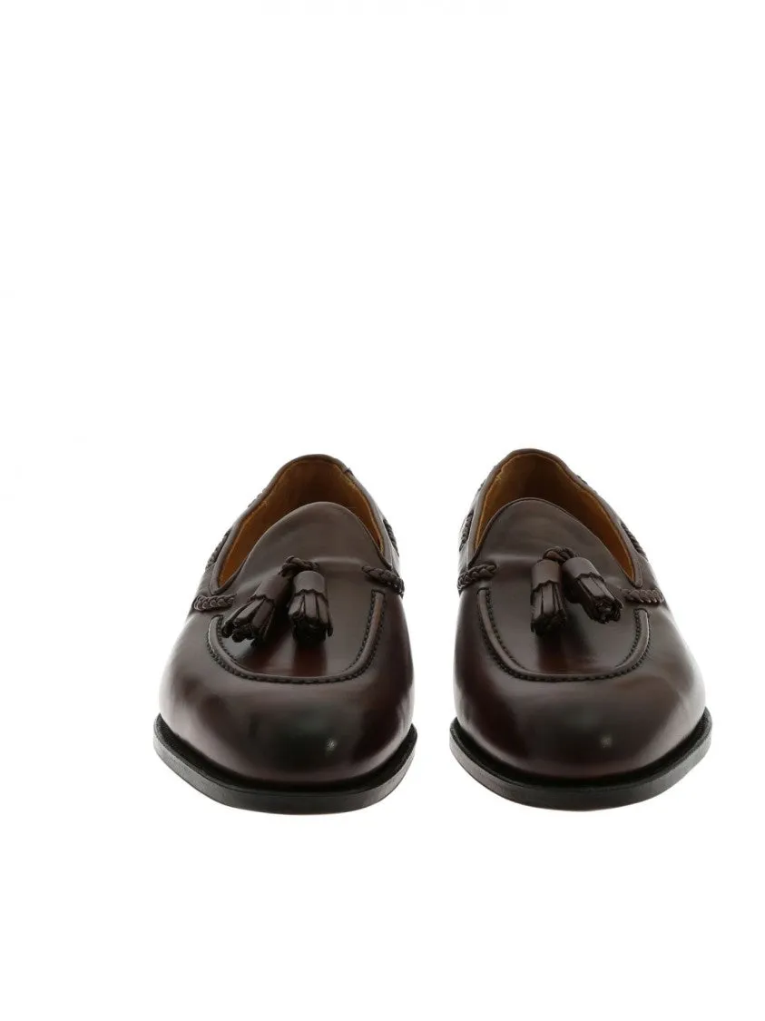 Hand-Stitched Brown Leather Moccasin With Woven Detailing