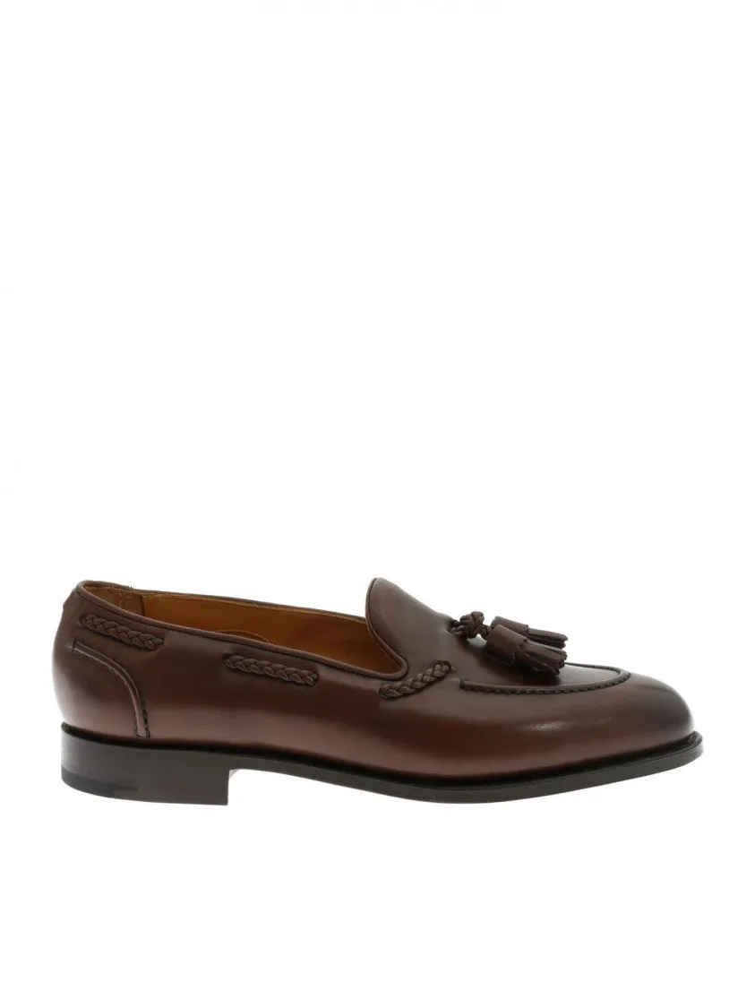 Hand-Stitched Brown Leather Moccasin With Woven Detailing