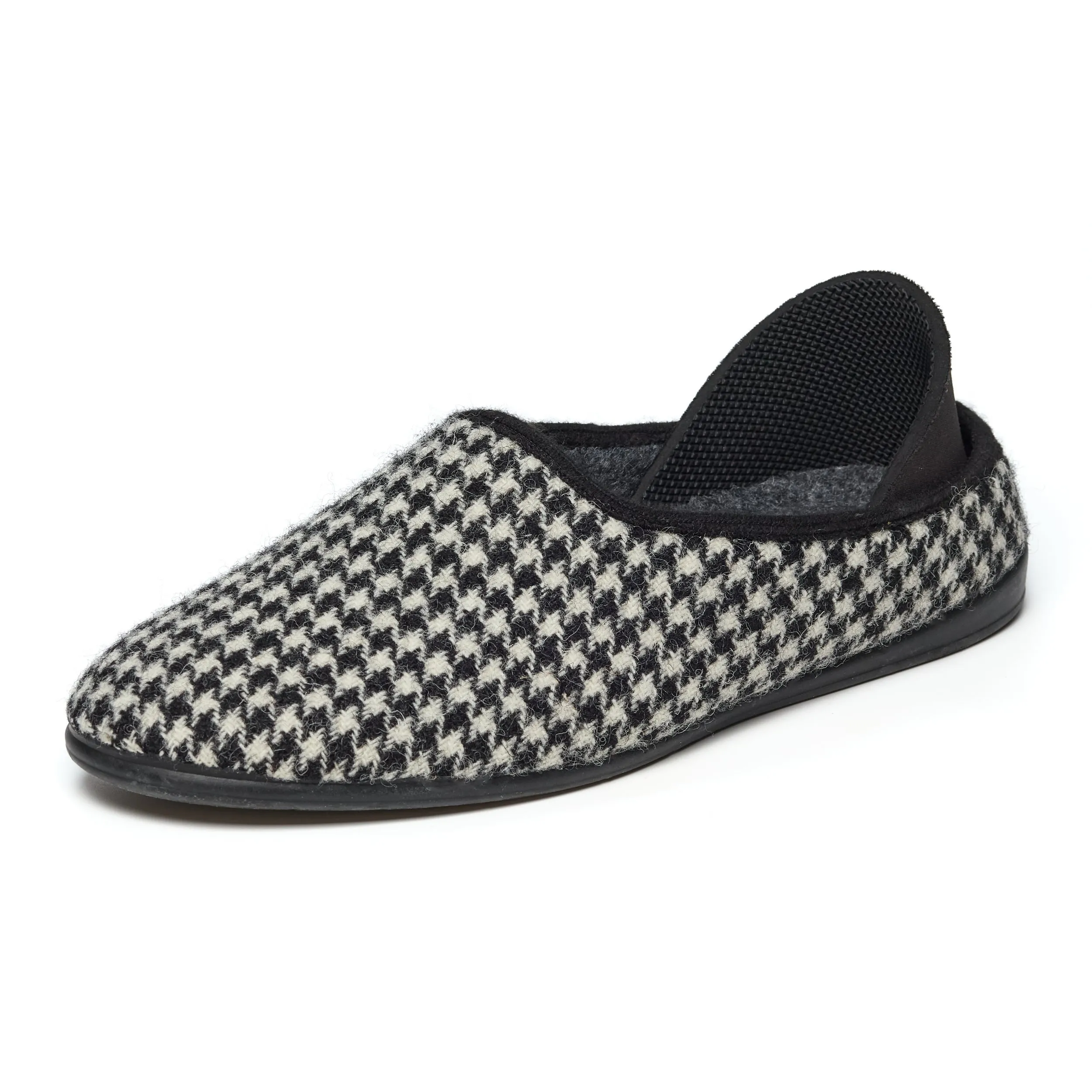 Harry - Harris Tweed Slipper - Black/White Houndstooth