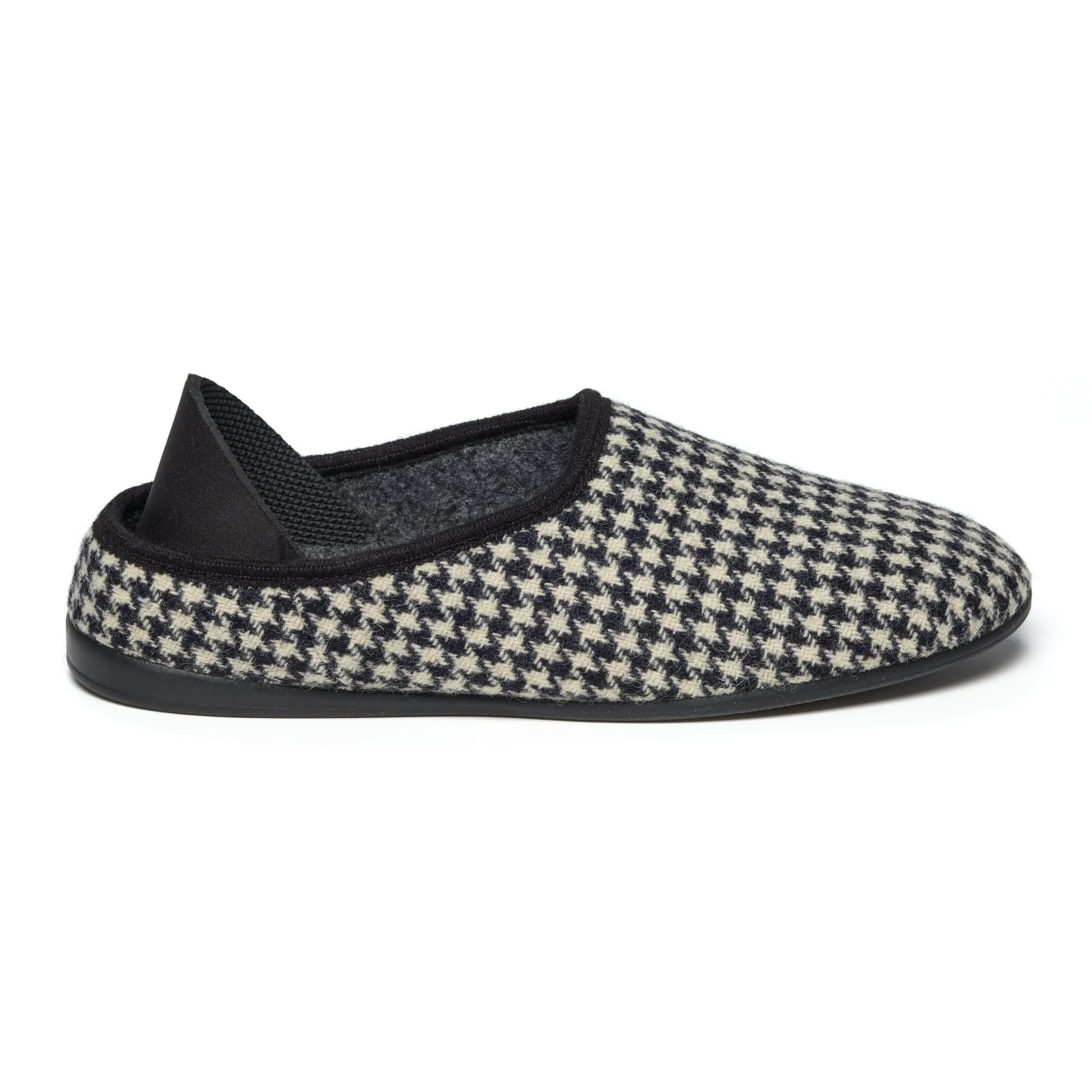 Harry - Harris Tweed Slipper - Black/White Houndstooth