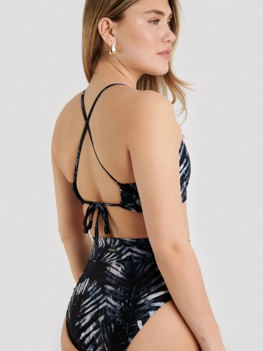 Haut de Bikini Bretelles Dos Croisées Classique - Feuillage Nocturne