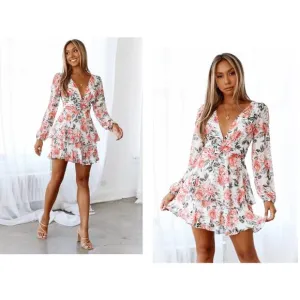 HELLO MOLLY Miami Love Dress Womens Size XS US 2 White Floral Flowy Tiered Mini