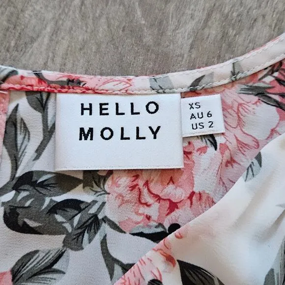 HELLO MOLLY Miami Love Dress Womens Size XS US 2 White Floral Flowy Tiered Mini