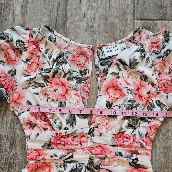 HELLO MOLLY Miami Love Dress Womens Size XS US 2 White Floral Flowy Tiered Mini