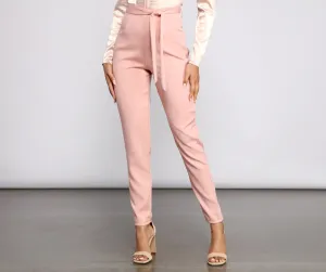 High Rise Tie Waist Tapered Pants