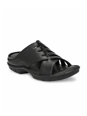 HITZ9616 Men's Black Leather Casual Open Slipper