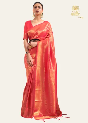 Imperial Golden Bridal Red Woven Kanjivaram Saree
