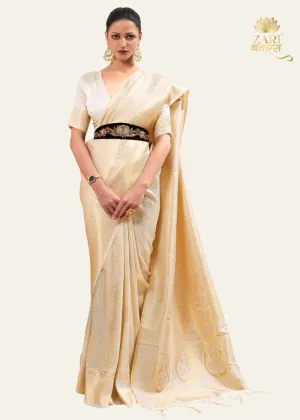 IMPERIAL GOLDEN IVORY WOVEN KANJIVARAM SAREE
