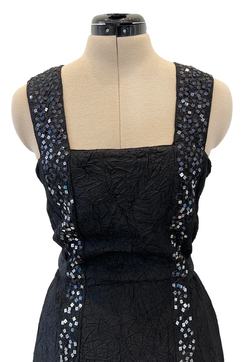 Incredible Cruise 2000 Chanel by Karl Lagerfeld Crinkle Textured Silk Dress w Sequin Detailing