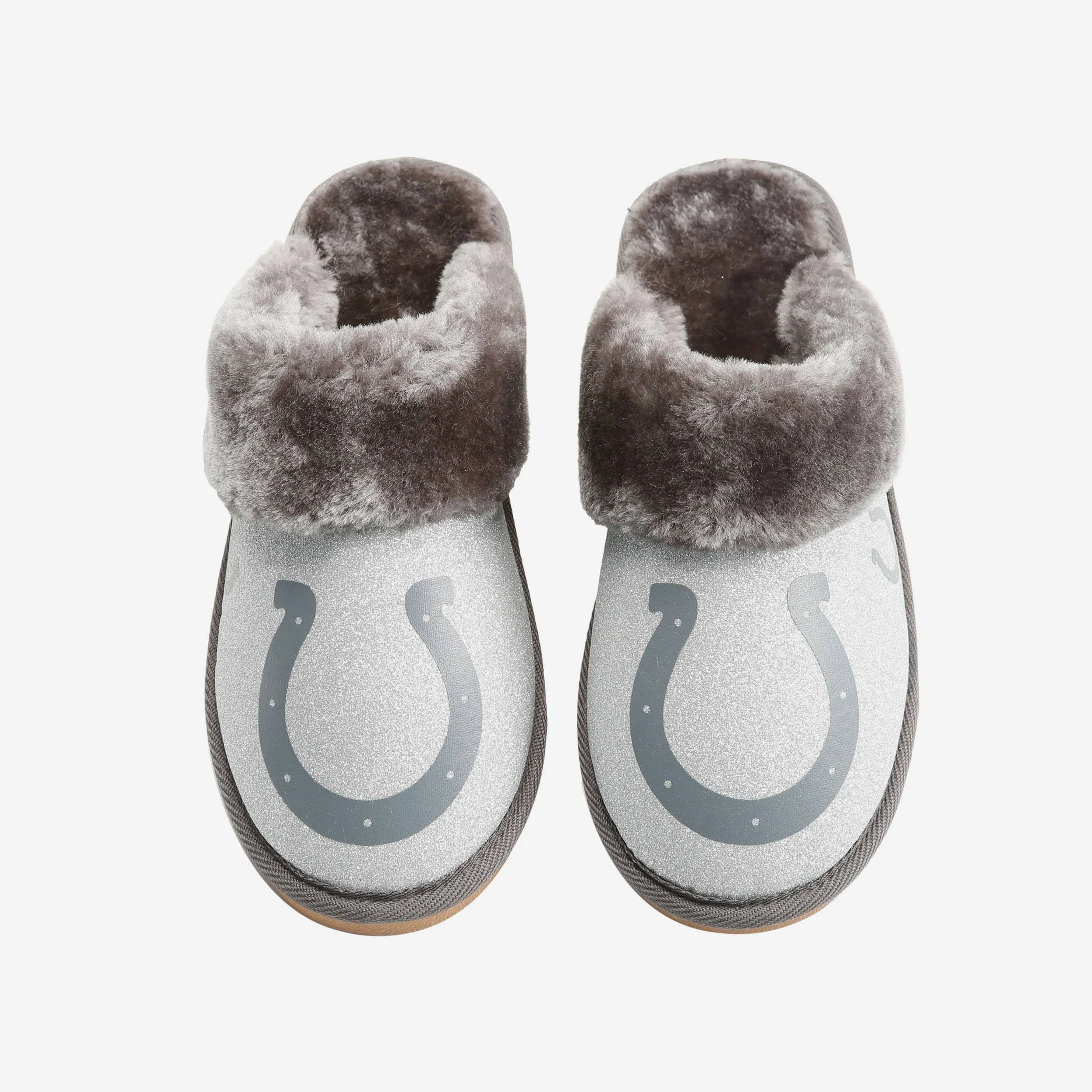 Indianapolis Colts Womens Glitter Open Back Fur Moccasin Slipper