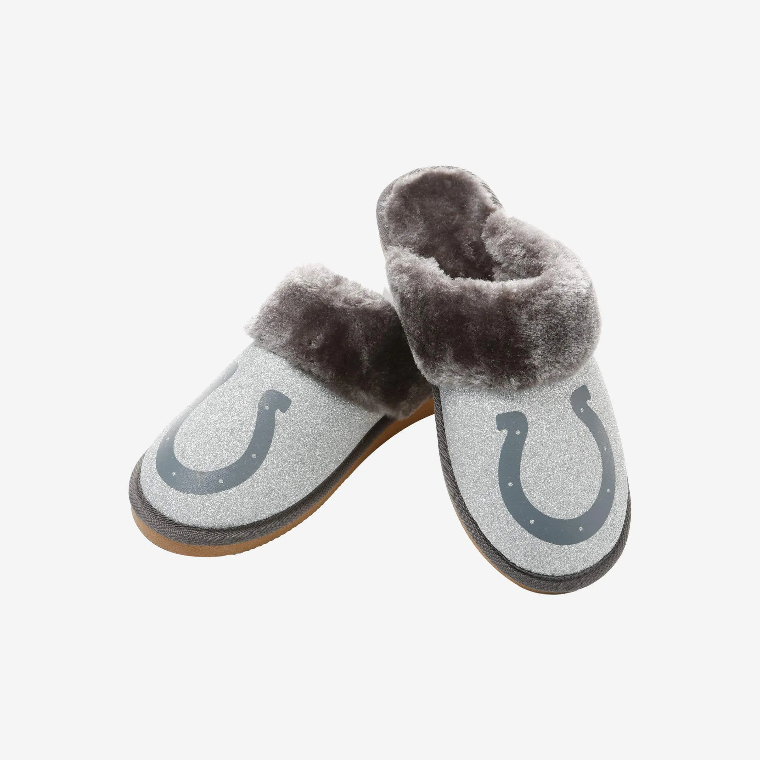 Indianapolis Colts Womens Glitter Open Back Fur Moccasin Slipper