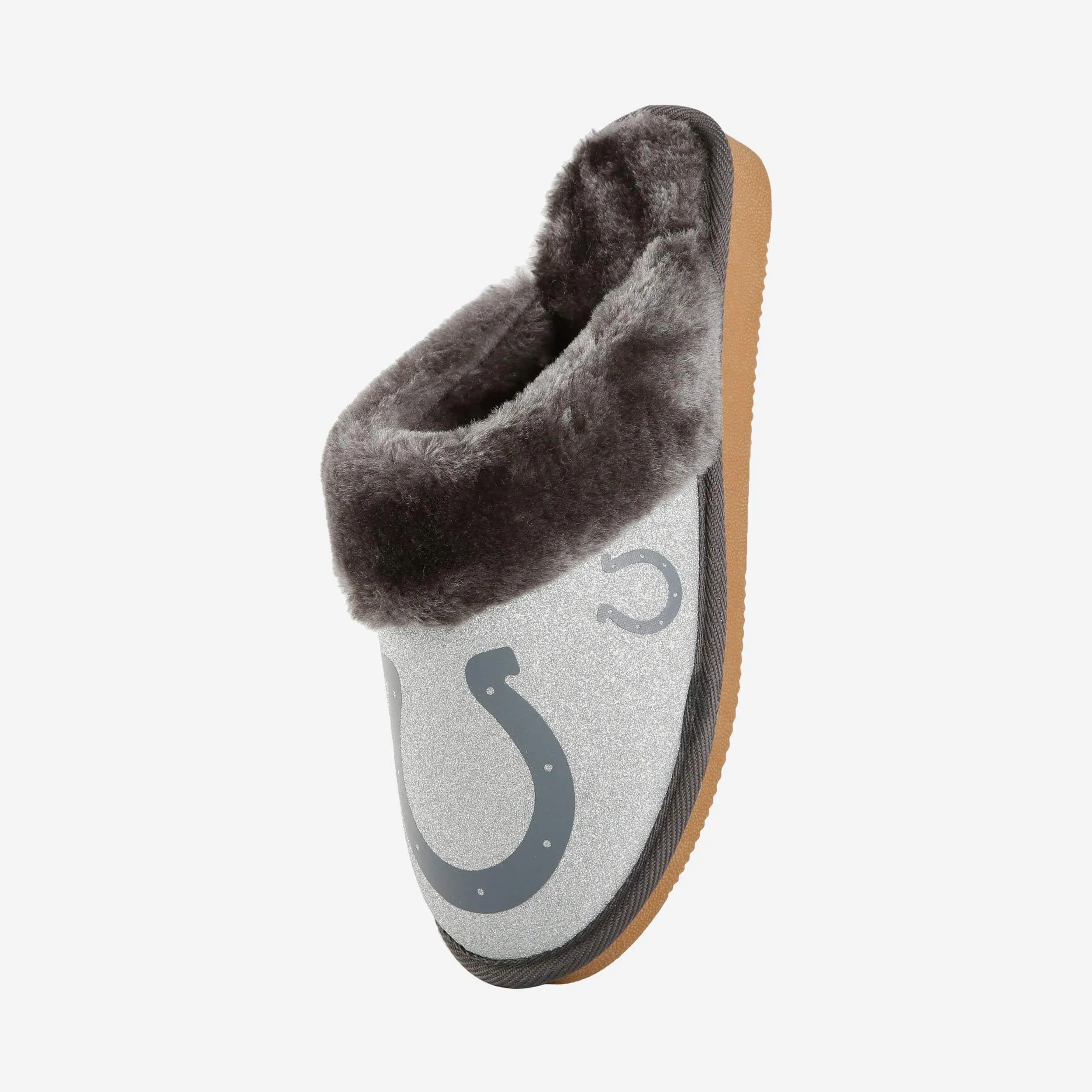 Indianapolis Colts Womens Glitter Open Back Fur Moccasin Slipper