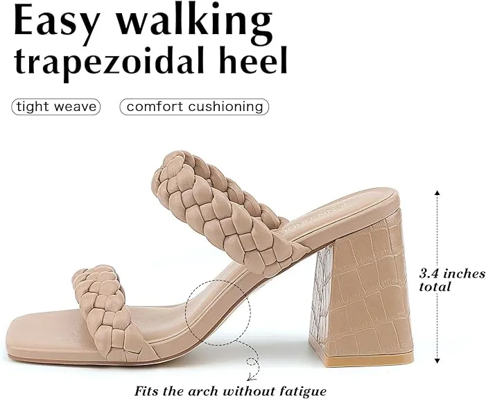 JENN ARDOR Women's Heeled Sandals Chunky Heel Square Toe