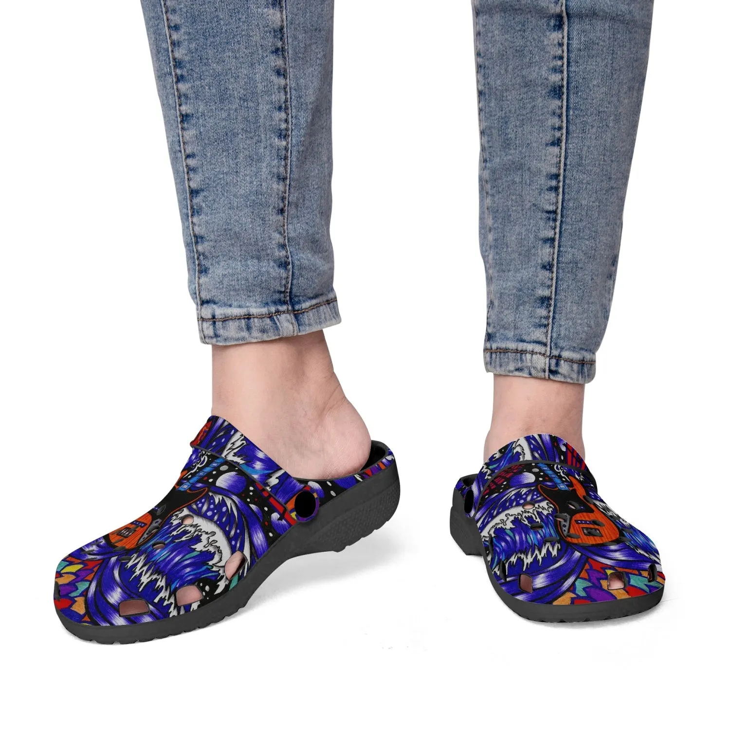 Jess Lewis Hand Drawn Jazz Ocean Rok-Clogs