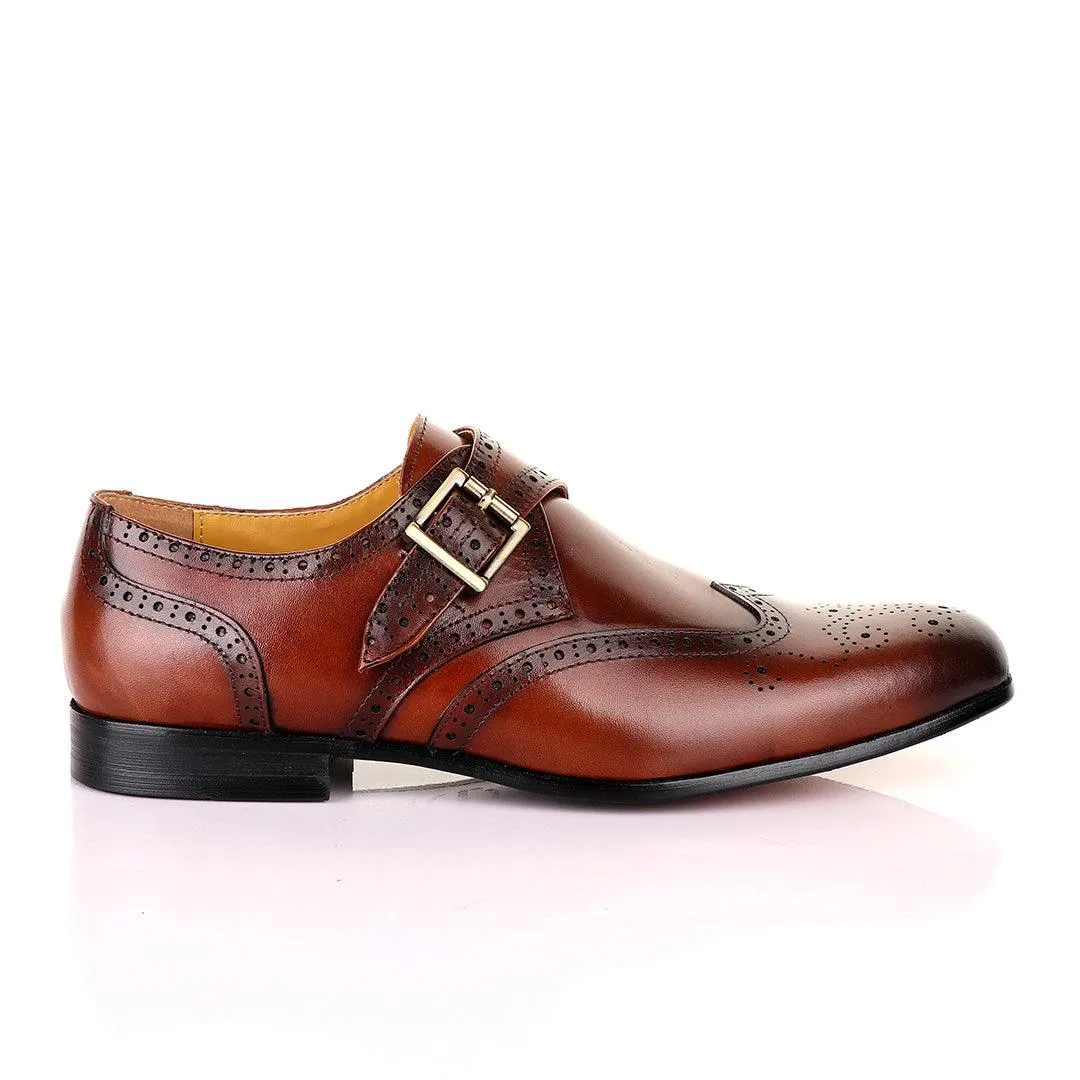 John Mendson Single Strap Lace Brogues Buckle Leather Brown Shoe