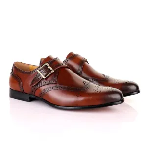 John Mendson Single Strap Lace Brogues Buckle Leather Brown Shoe