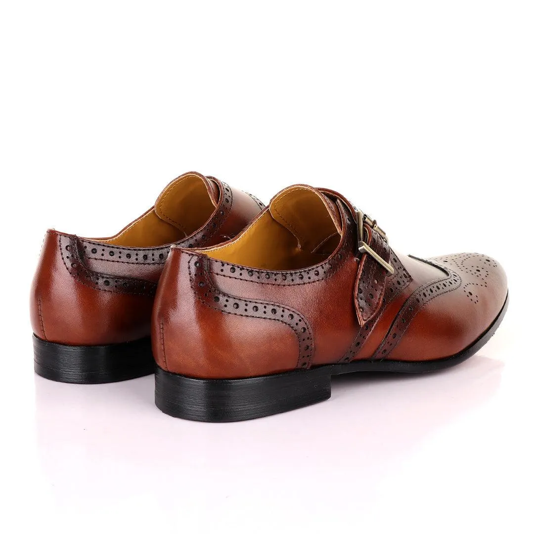 John Mendson Single Strap Lace Brogues Buckle Leather Brown Shoe