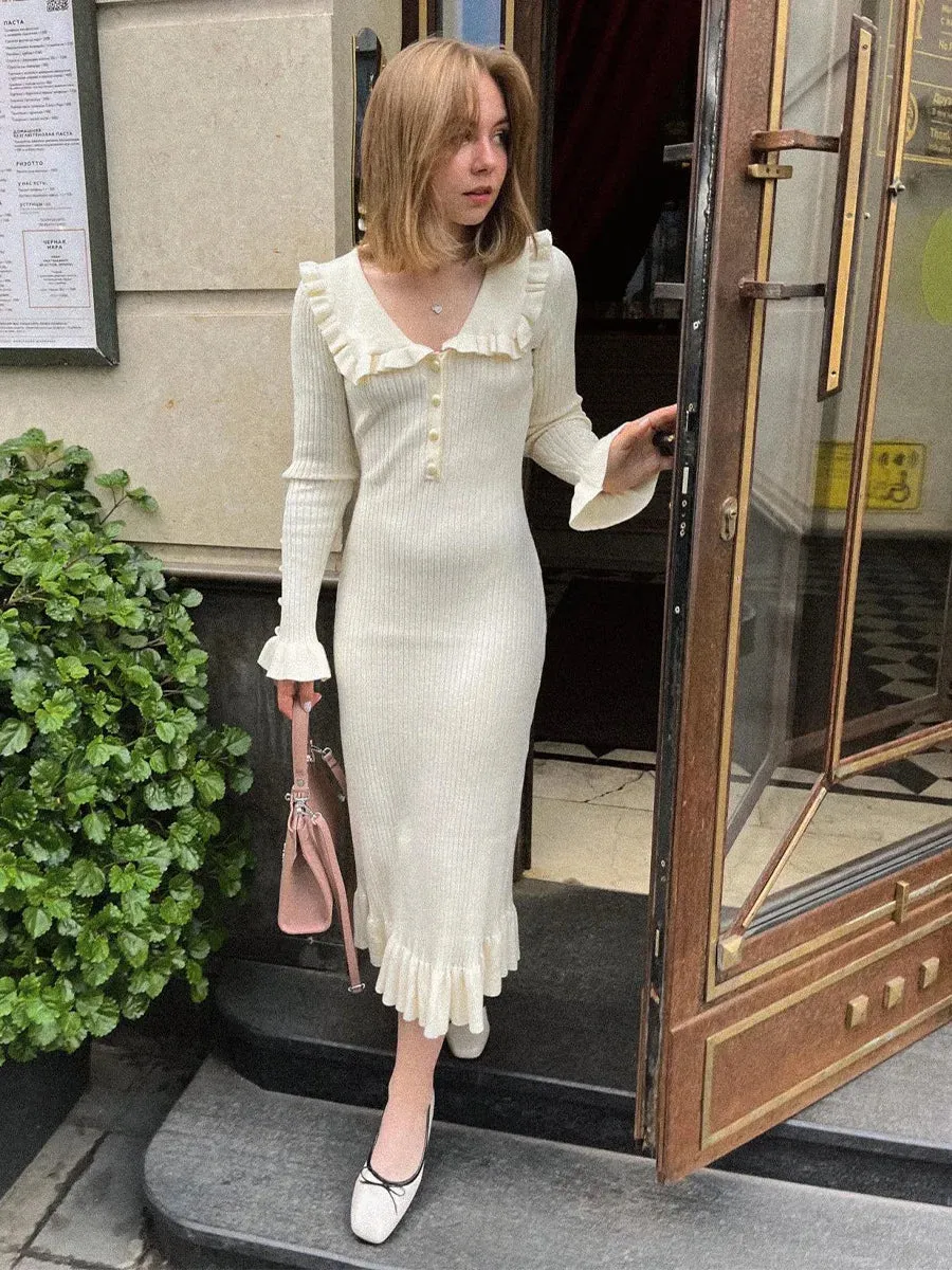 Korean Fashion V-Neck Long Skirt Dress