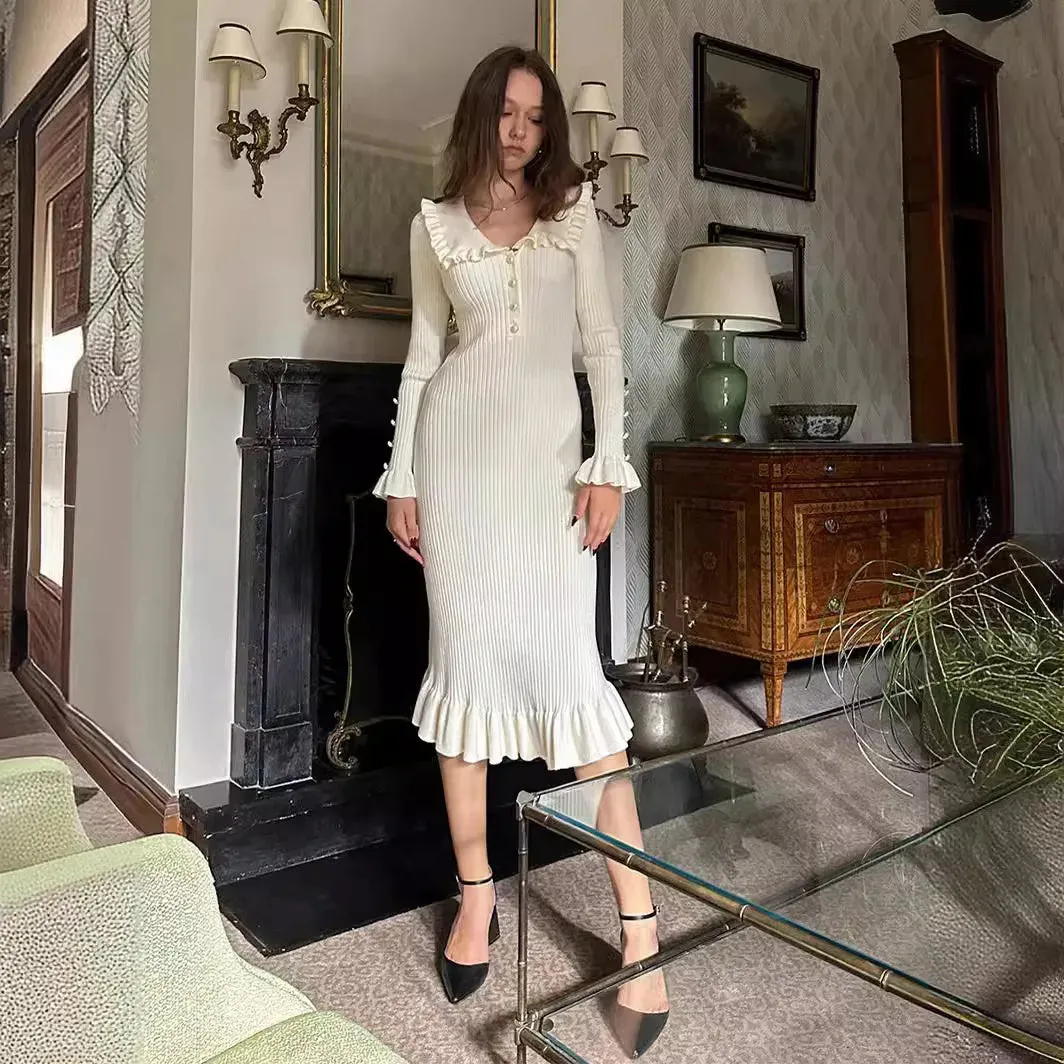 Korean Fashion V-Neck Long Skirt Dress