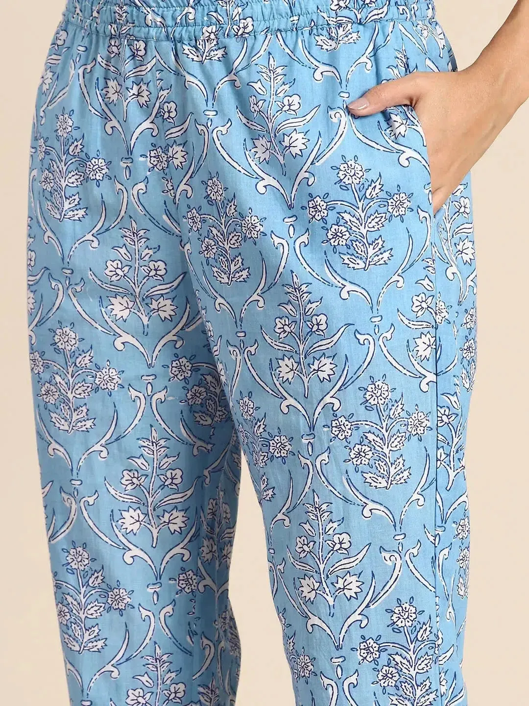 Kurta Pyajama with gota work in Light Blue Print