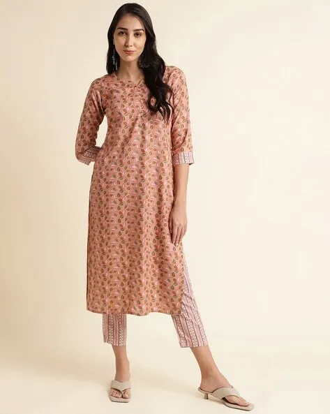 Kurta Pyajama with gota work in Peach Print