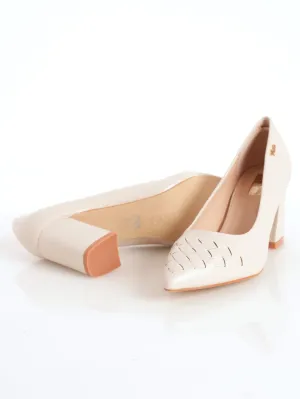 Ladies Woven Pointed Toe Court Heel - Beige