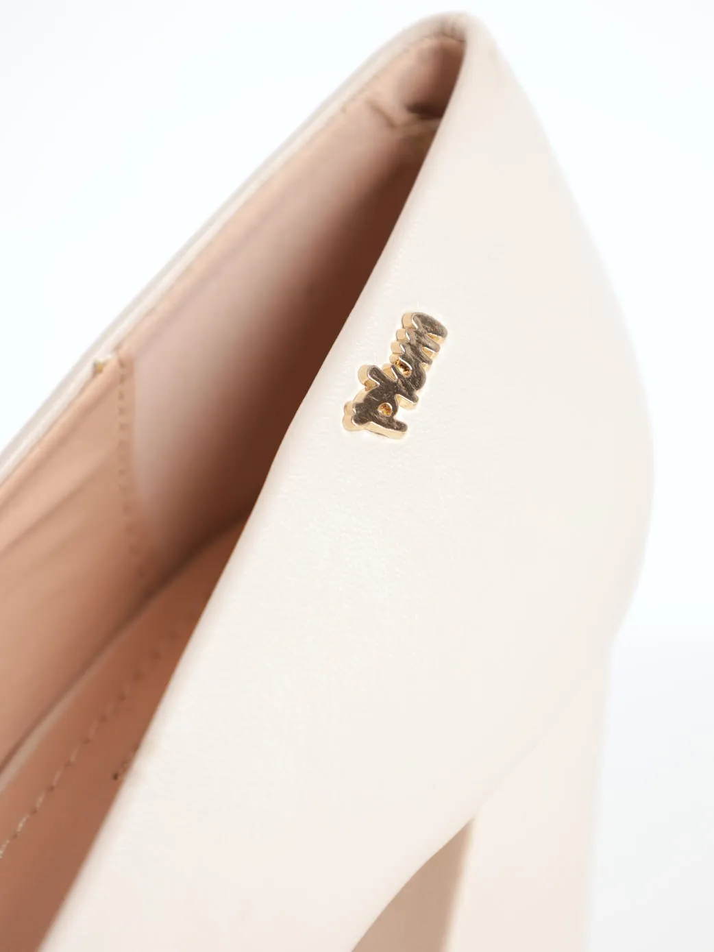 Ladies Woven Pointed Toe Court Heel - Beige