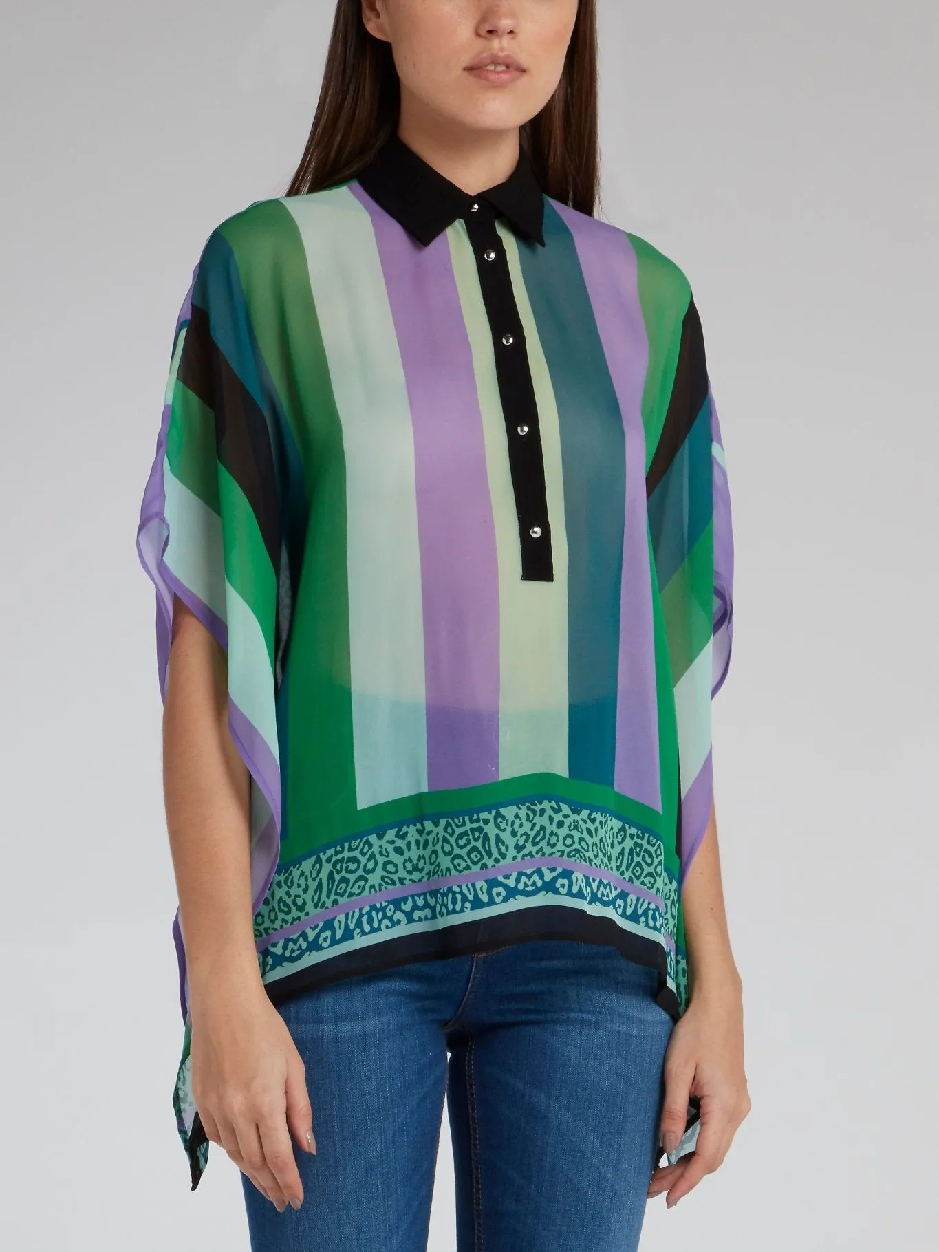 Leopard Print Hem Stripe Shirt