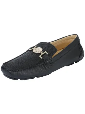 Men's Exotic Shoes Shark Skin Casual Moccasins 'Centenario' Black Color 41286
