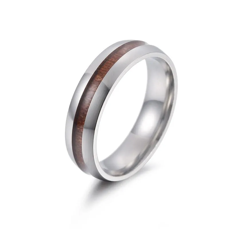 Men's Stainless Ring with Wooden Inlay