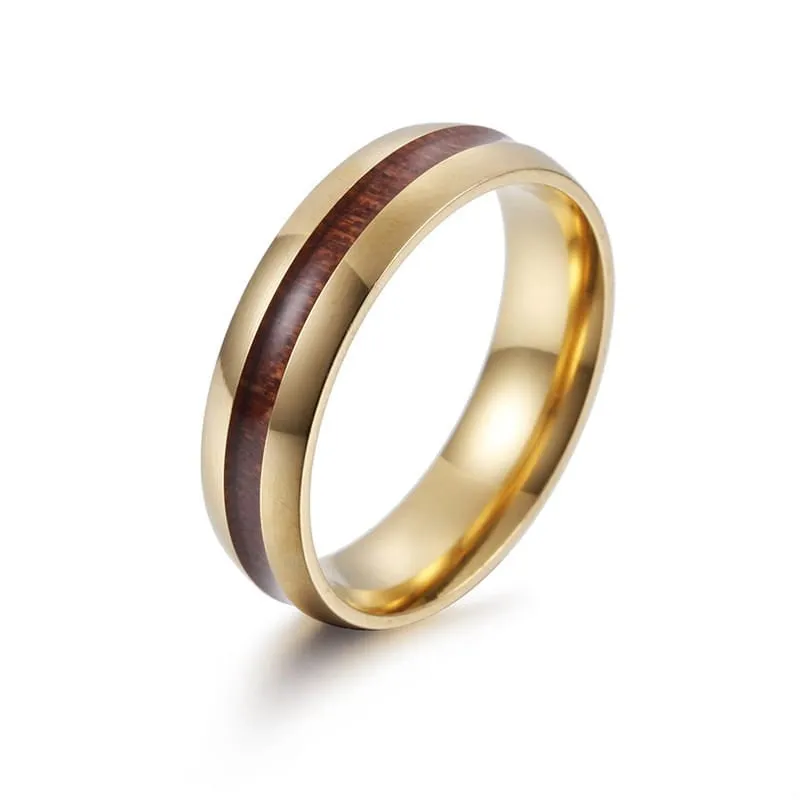Men's Stainless Ring with Wooden Inlay