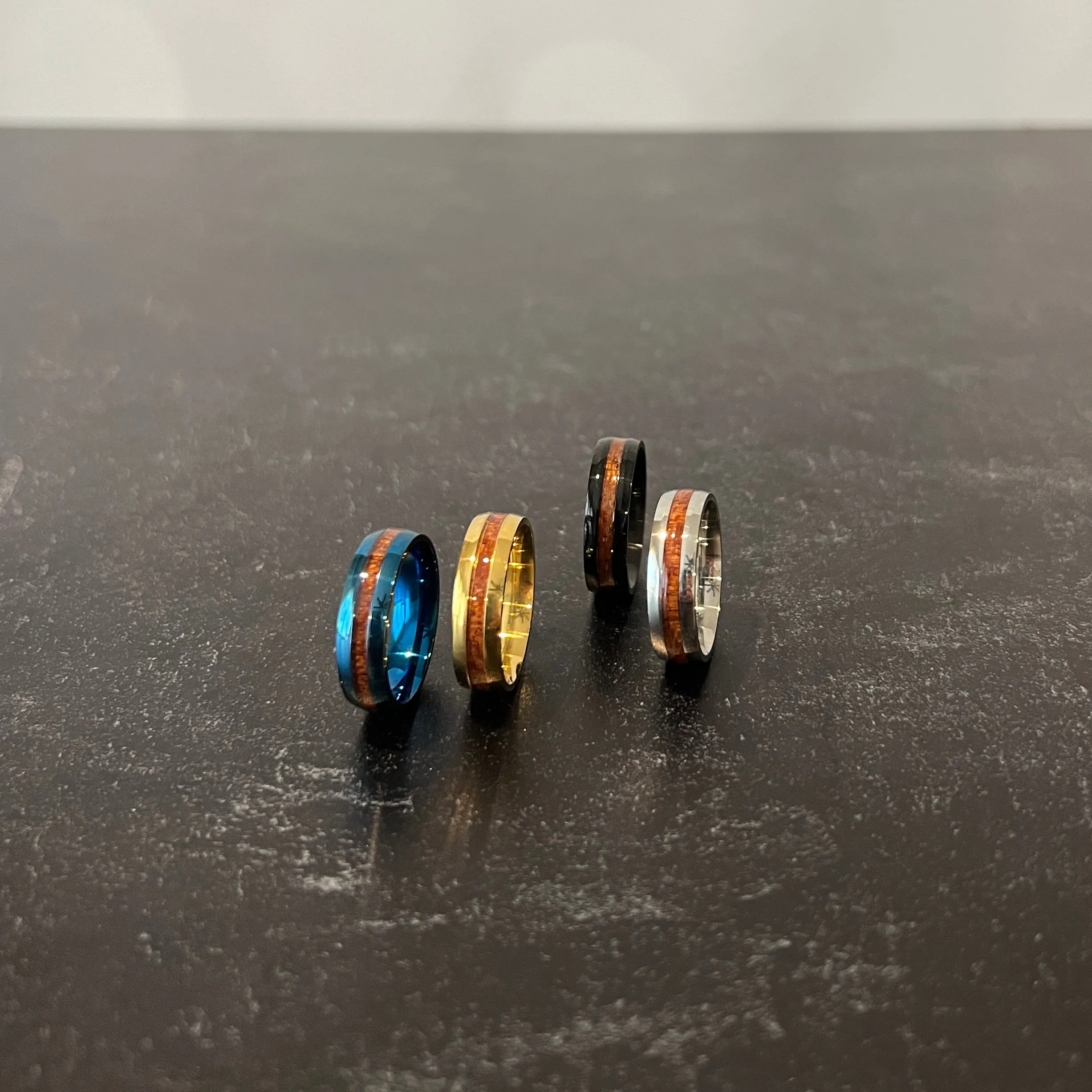 Men's Stainless Ring with Wooden Inlay