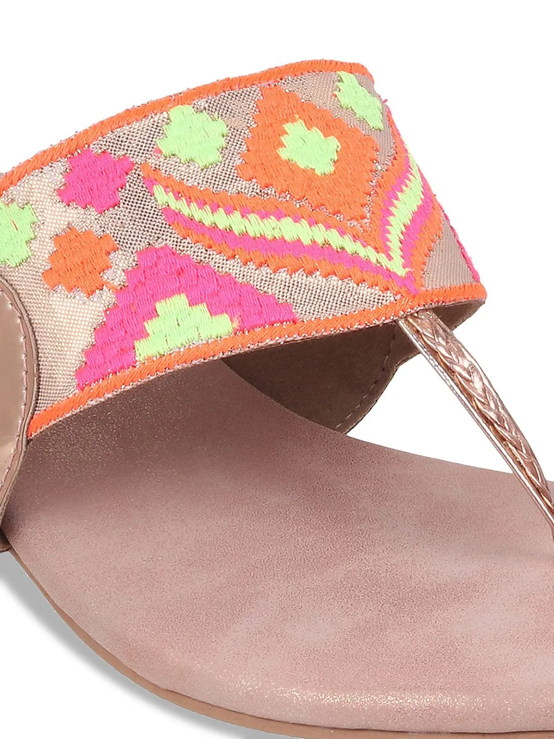 Metro Ethnic Embellished Woven Design Open One Toe Block Heels