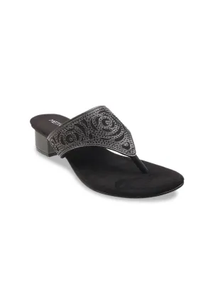 Metro Women Black Embellished Open Toe Block Heels