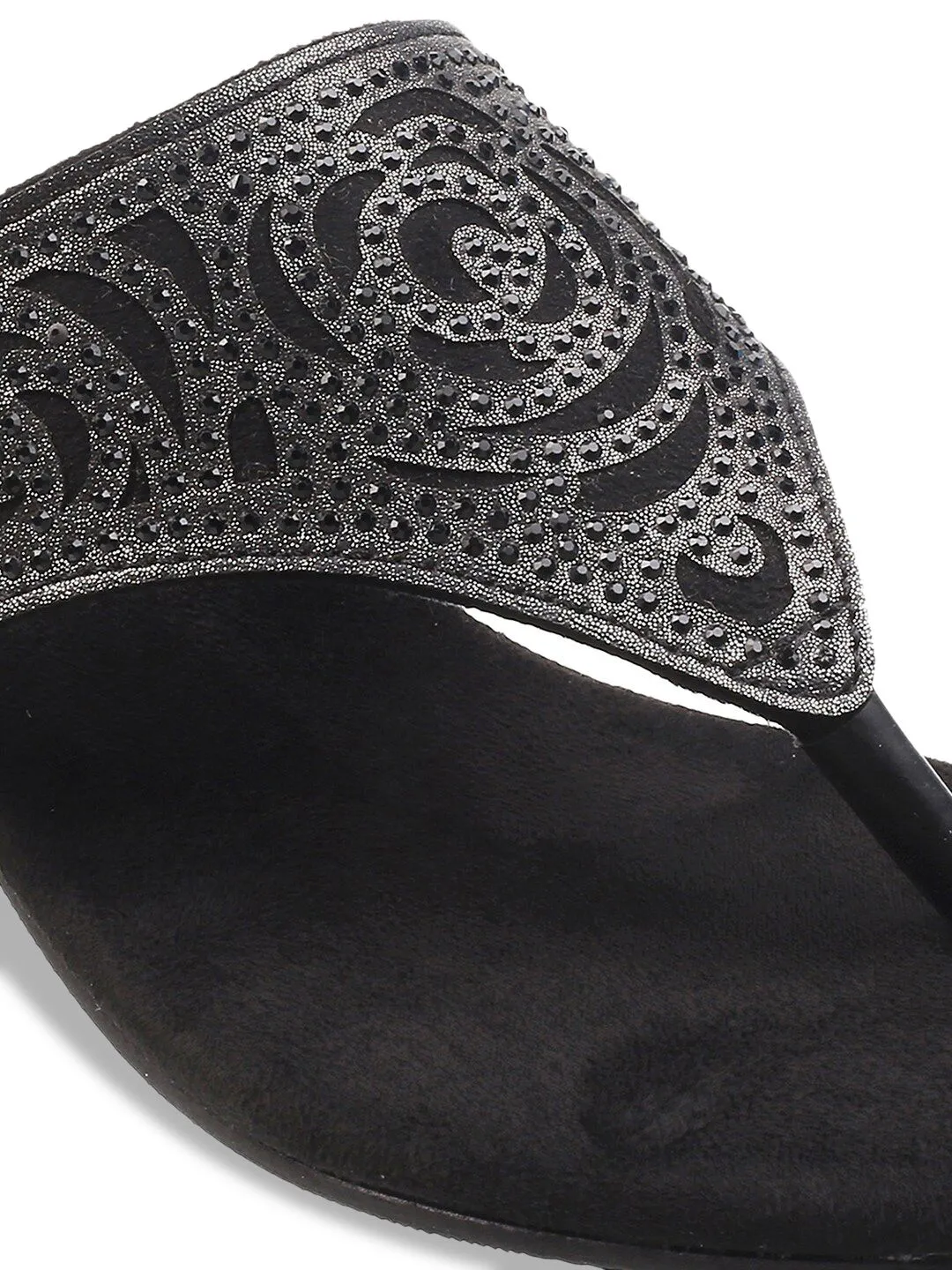 Metro Women Black Embellished Open Toe Block Heels