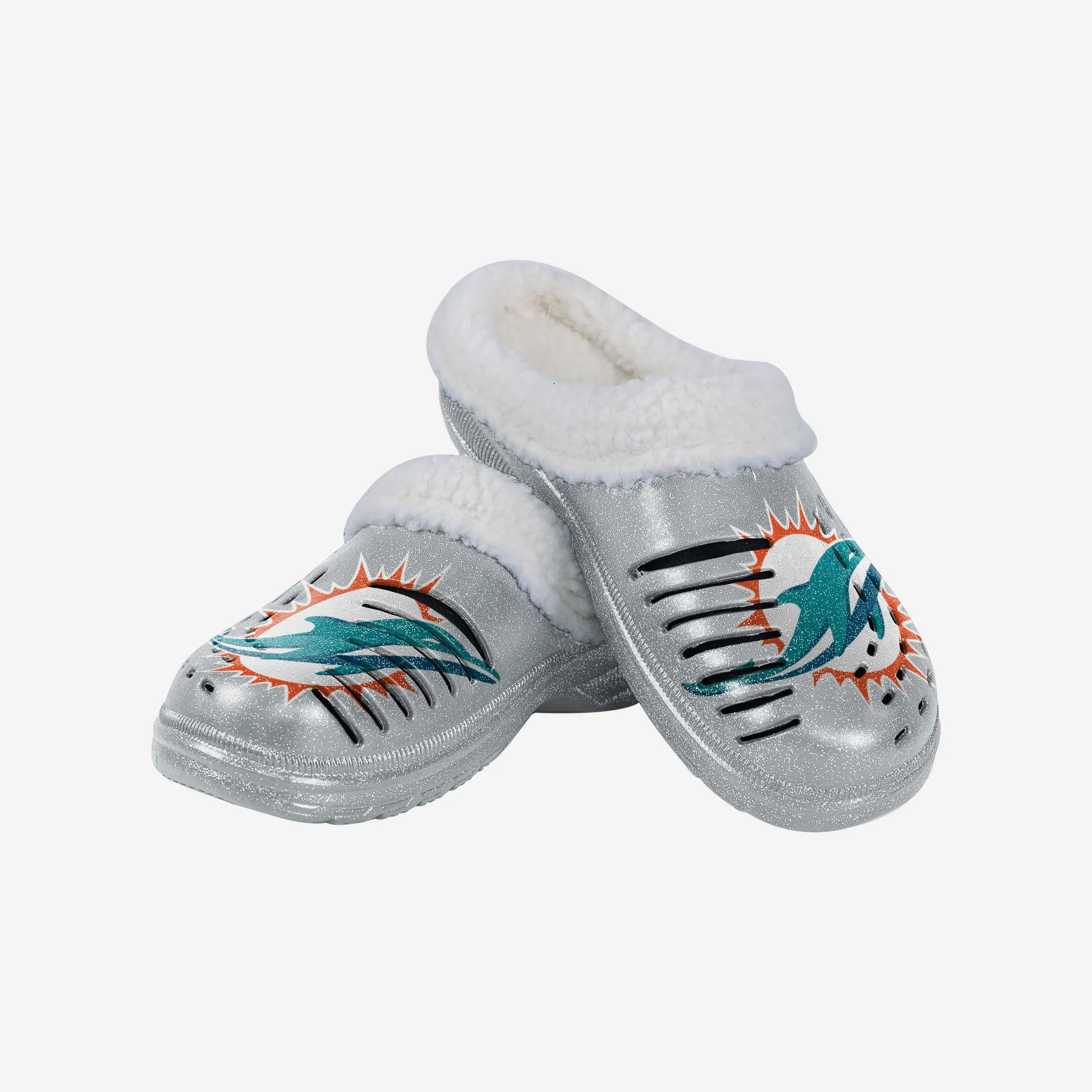 Miami Dolphins Womens Sherpa Lined Glitter Clog
