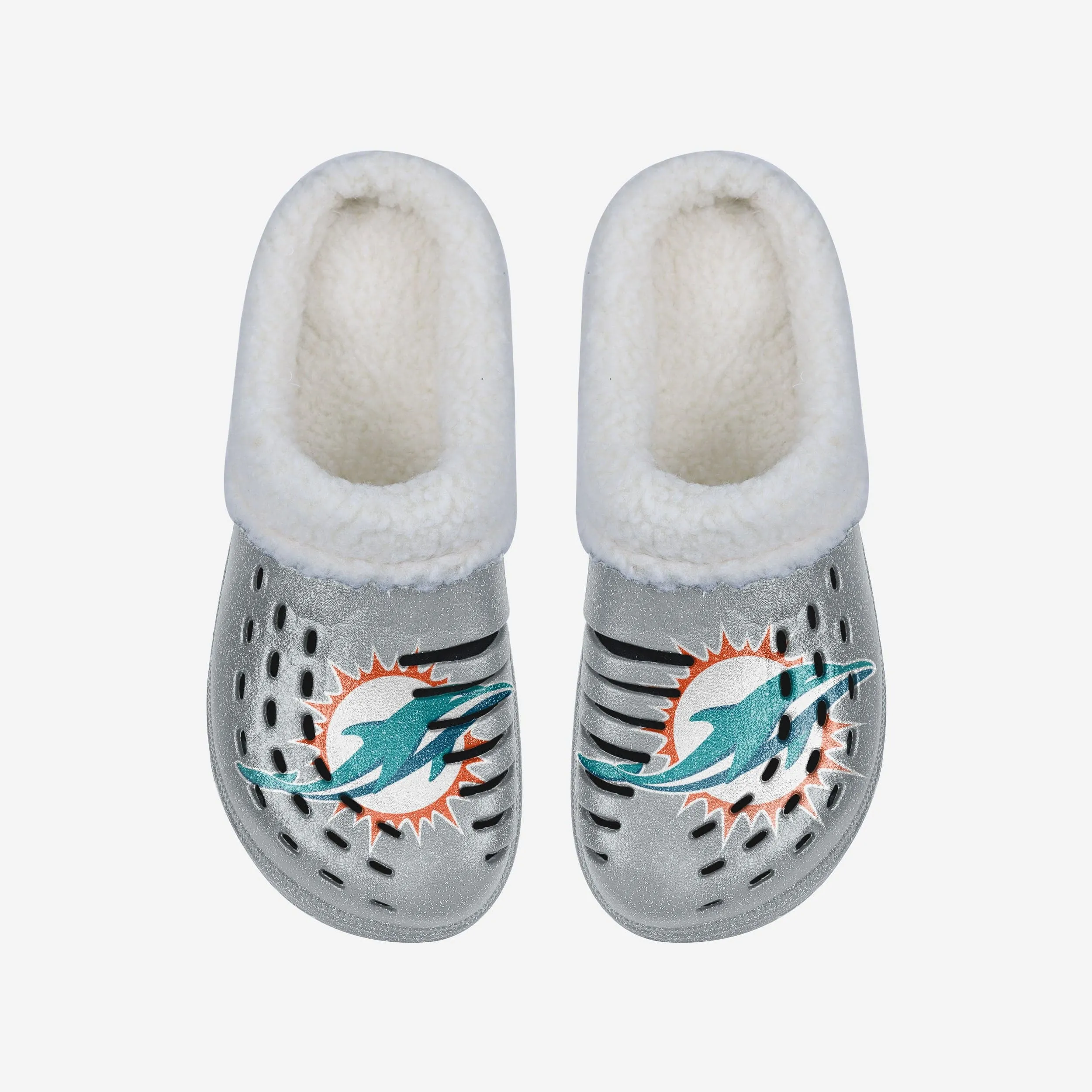 Miami Dolphins Womens Sherpa Lined Glitter Clog