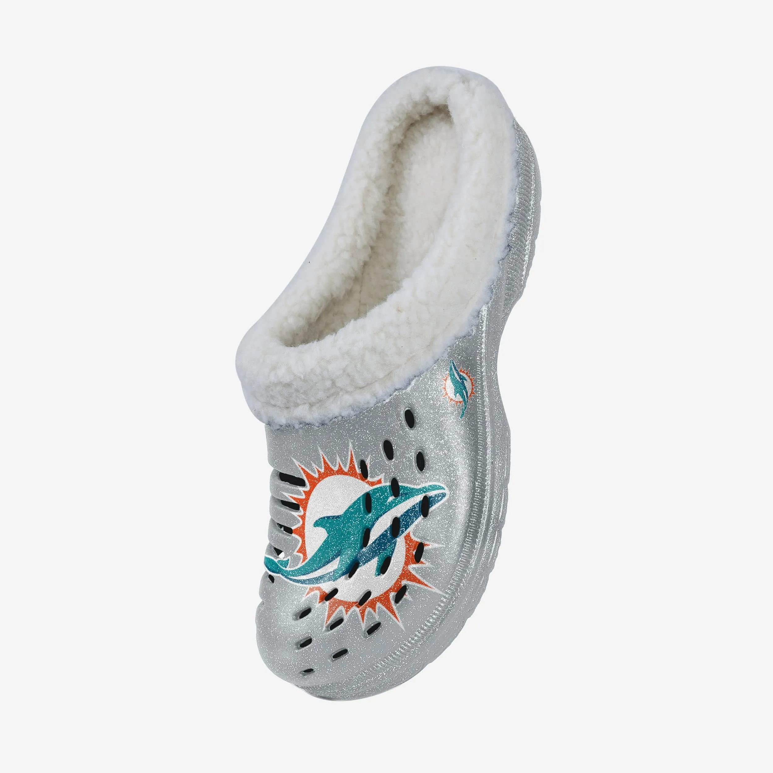 Miami Dolphins Womens Sherpa Lined Glitter Clog