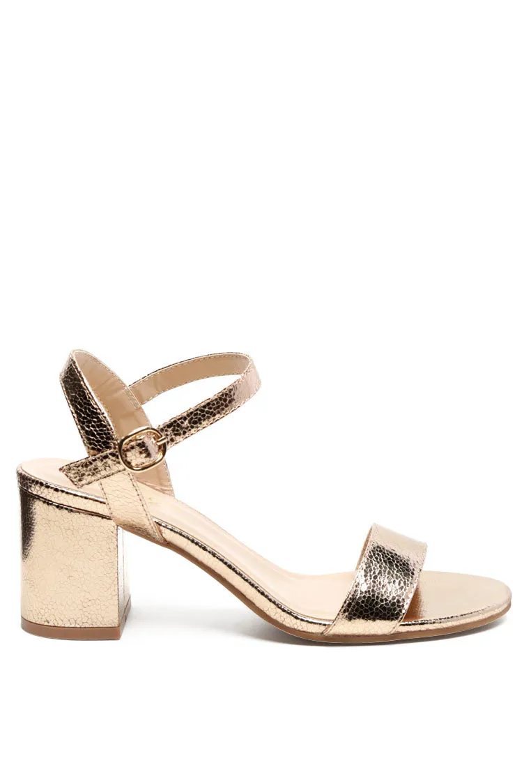 Mid Block Heeled Metallic Sandal