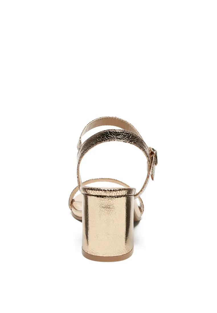 Mid Block Heeled Metallic Sandal