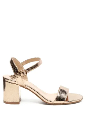 Mid Block Heeled Metallic Sandal
