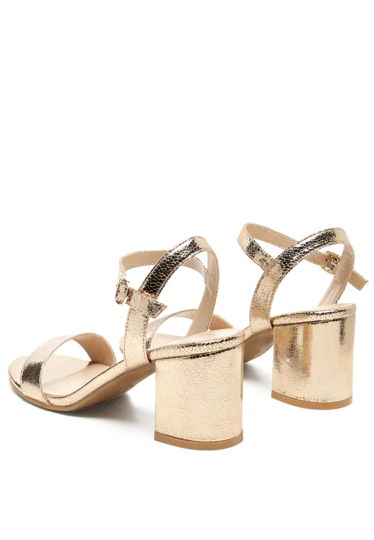 Mid Block Heeled Metallic Sandal