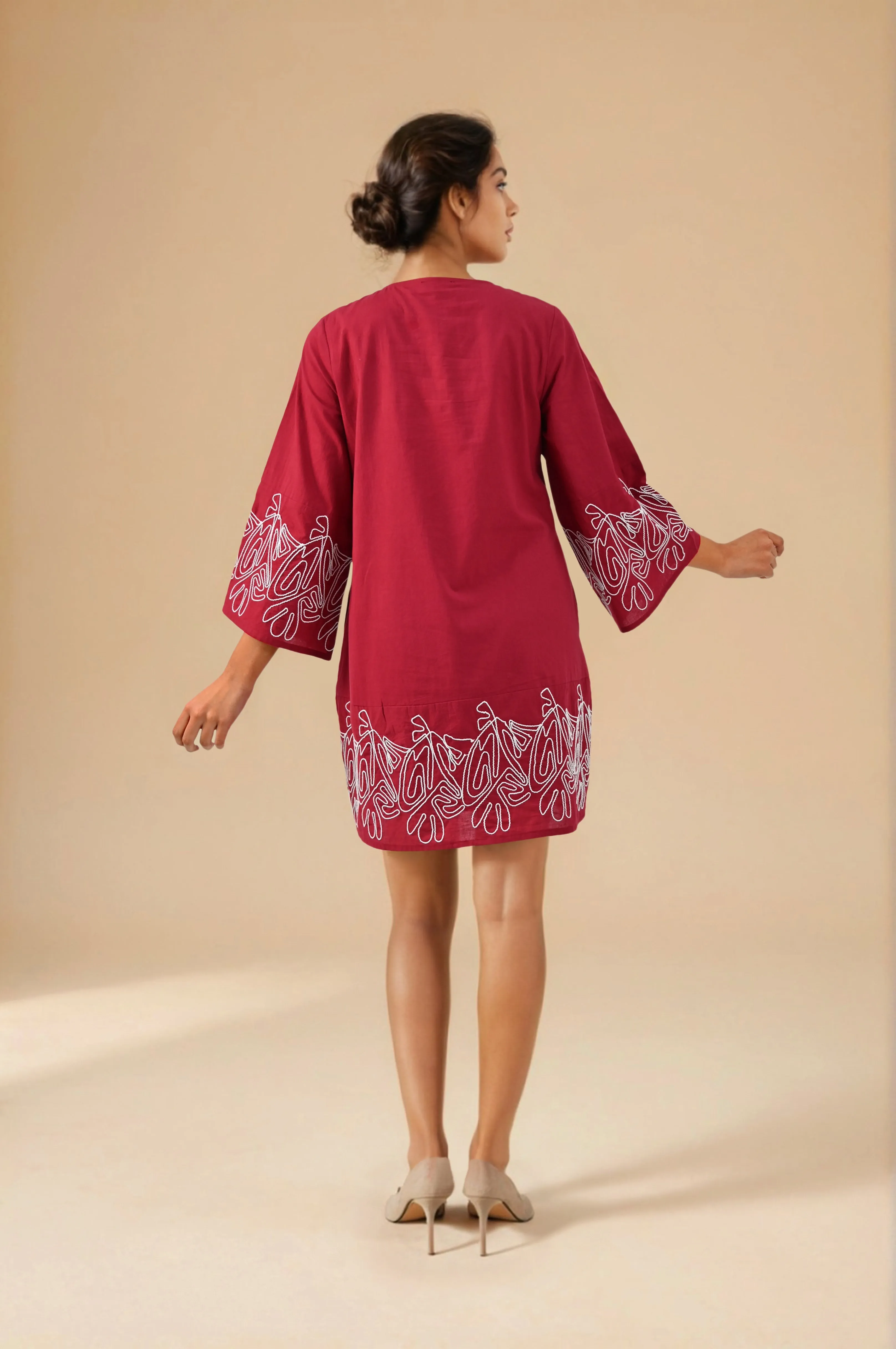 Mystic Maroon Theadwork Mini Dress