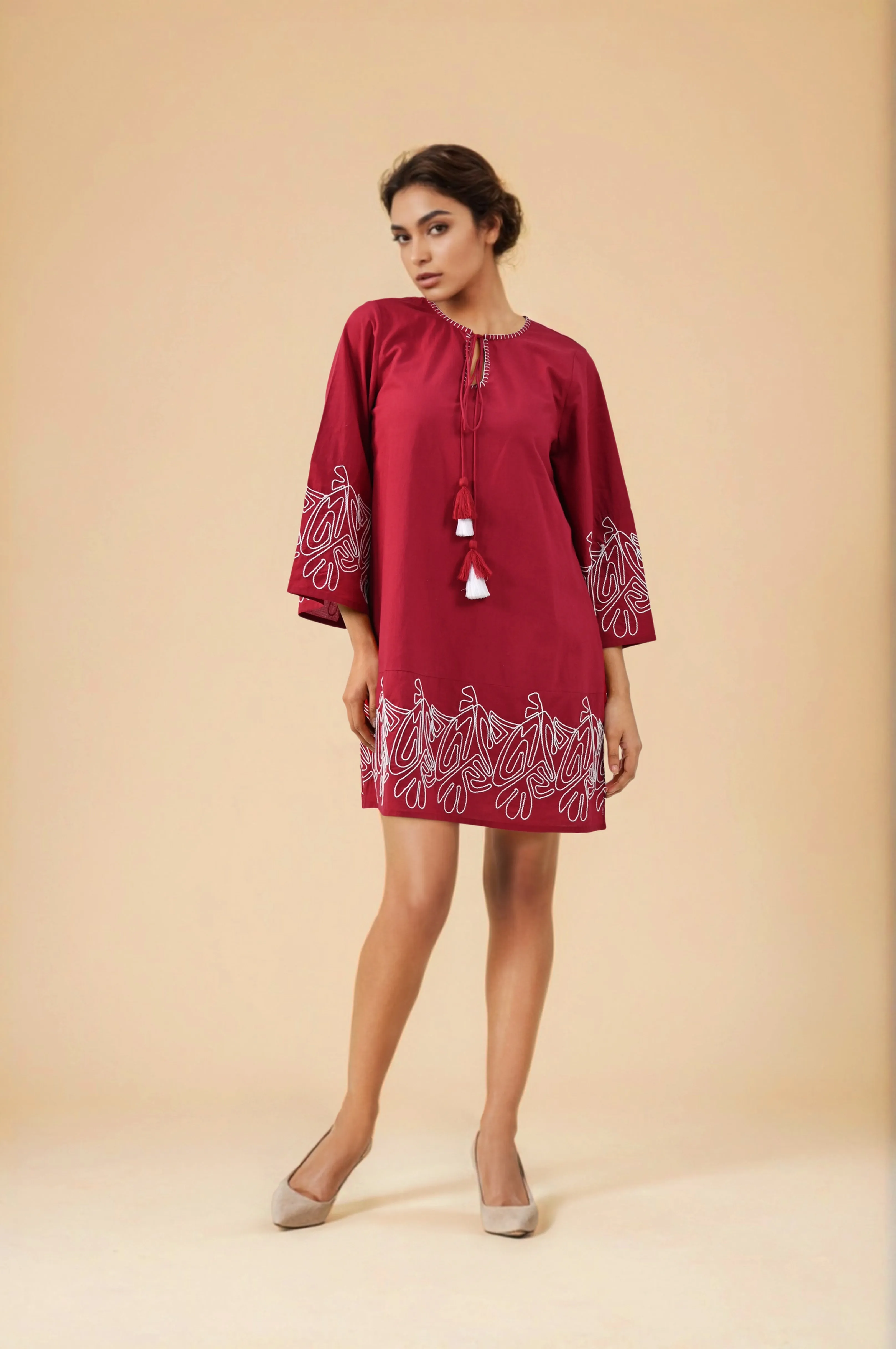 Mystic Maroon Theadwork Mini Dress