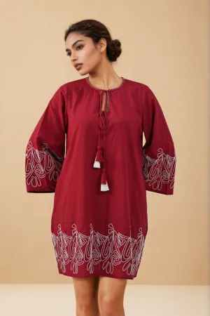Mystic Maroon Theadwork Mini Dress
