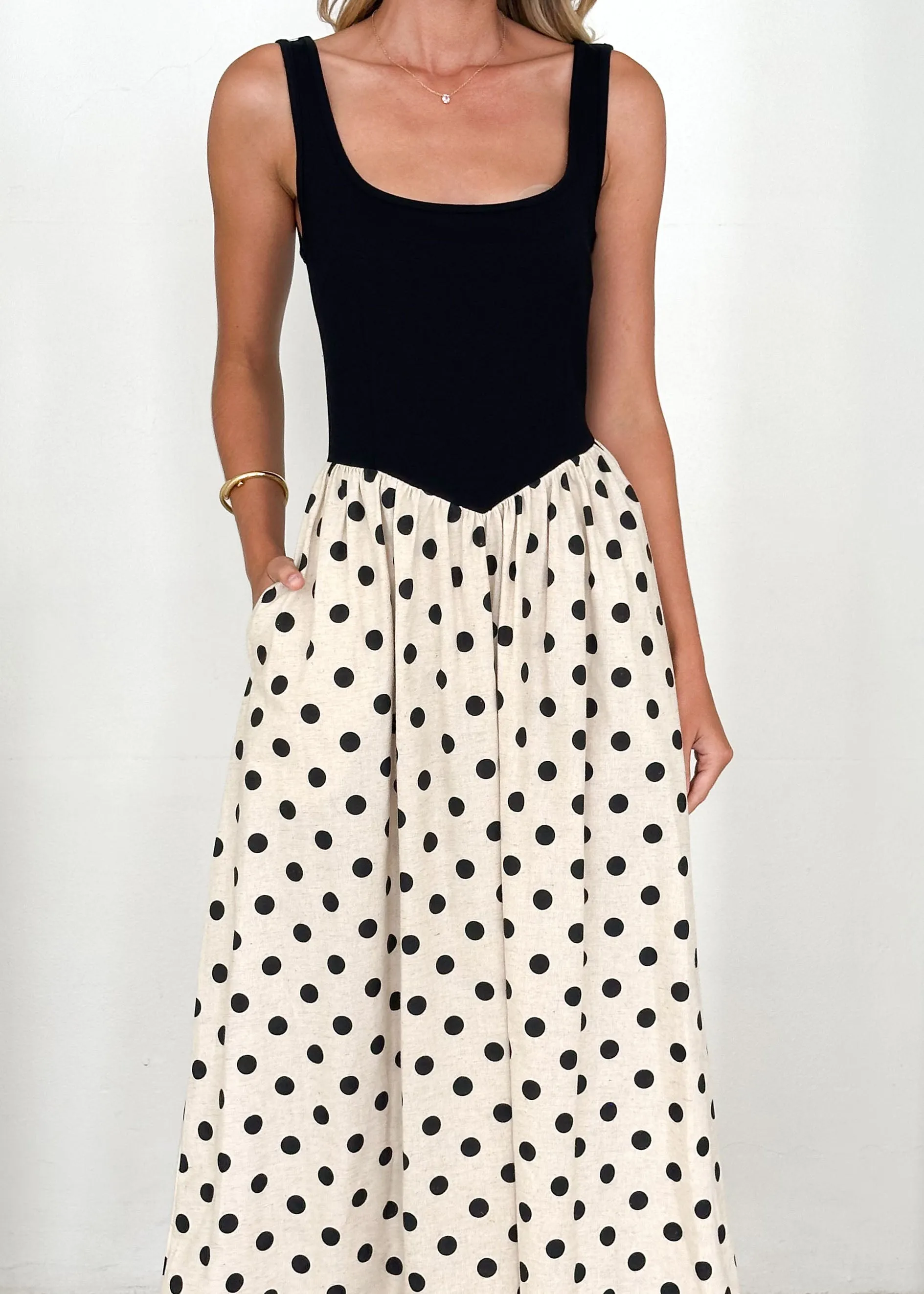 Natalie Maxi Dress - Black Polka