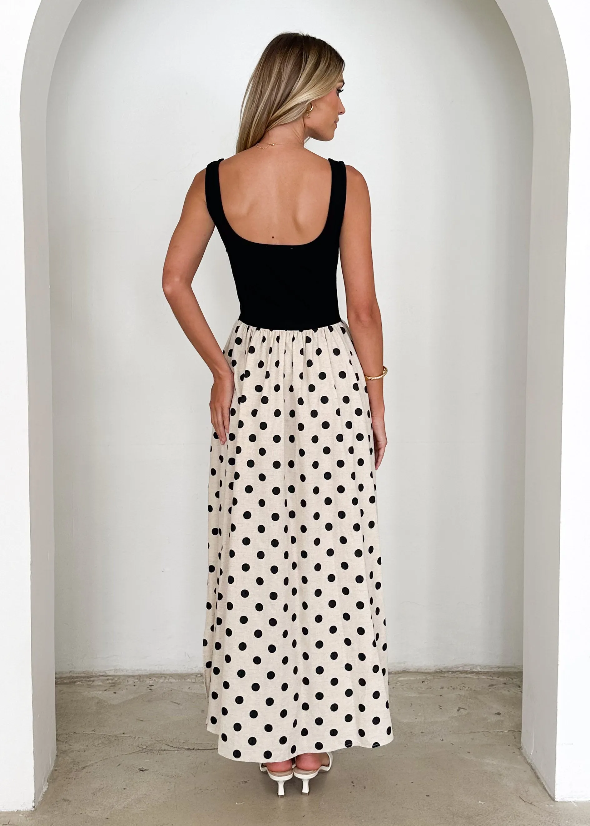 Natalie Maxi Dress - Black Polka
