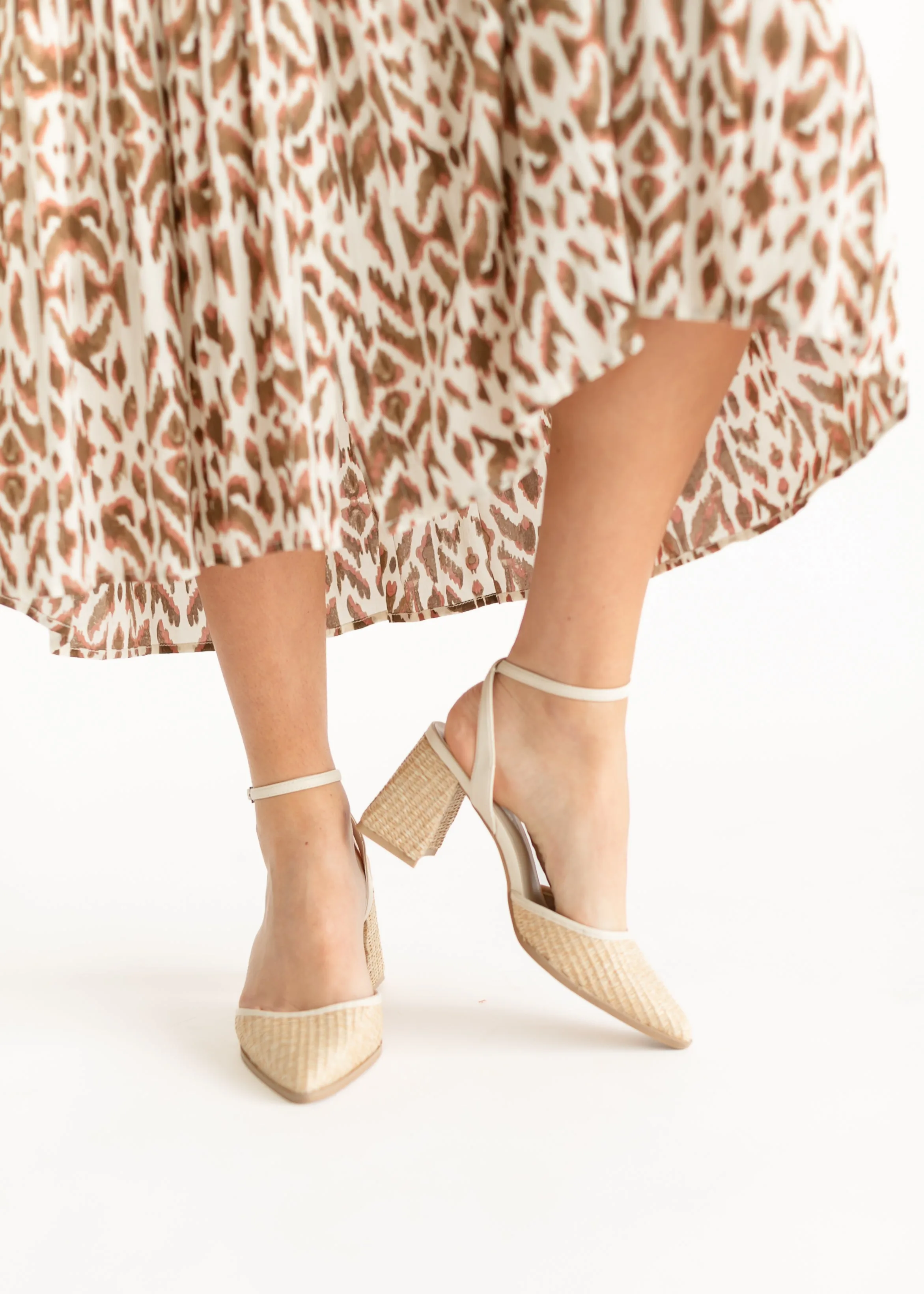 Natural Pointed Toe Ankle Strap Heel - FINAL SALE
